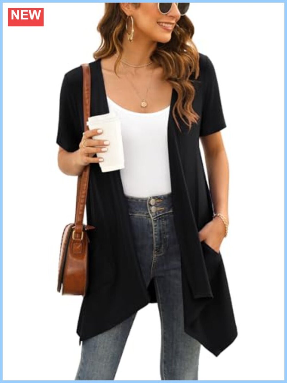 Floral Short Sleeve Open Front Lightweight Cardigan with Pockets High Low Hem